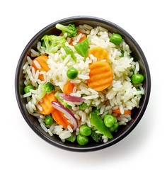 Wall Mural - Bowl of boiled rice with vegetables