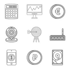 Poster - Market evaluation icons set, outline style