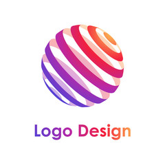 Fototapete - Colorful bright logotype illustration with 3d style striped globe icon isolated on white background.