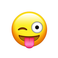 Isolated Yellow Smiley Face With Tongue And Closing One Eye Icon