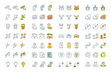 Wall Mural - set vector flat line icons smart city