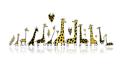 Poster - Giraffes family, sketch for your design