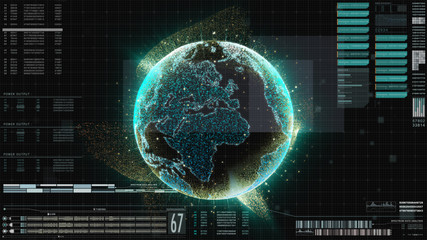 Fototapete - Hi-tech user interface head up display motion elements holographic Earth for background computer desktop screen display