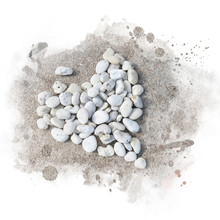 White Gravel Arrange Are Heart Shaped. Watercolor Painting (retouch).