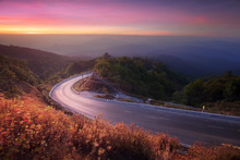 Curve Road On Doi Inthanon National Park Viewpoint In Morning,Chiang Mai, Thailand.