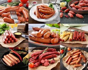 Poster - Collage with different kinds of sausages