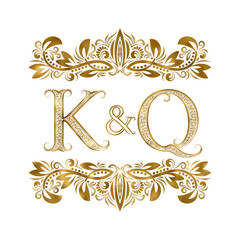 Poster - K and Q vintage initials logo symbol. The letters are surrounded by ornamental elements. Wedding or business partners monogram in royal style.