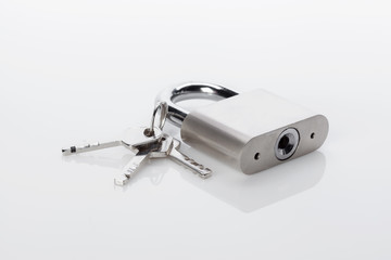 silver padlock isolated on the white background