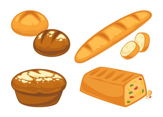 Wall Mural - Bread flat icons set for bakery shop or patisserie.