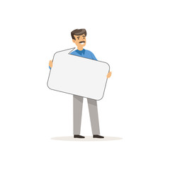 Canvas Print - Businessman character with empty message board, speech bubble vector Illustration