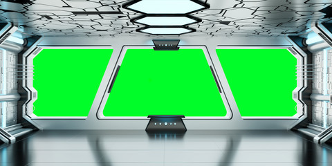 Poster - Spaceship blue and white interior 3D rendering