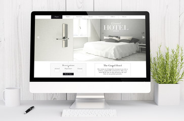 Poster - white workspace with computer hotel website