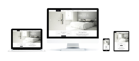 Fototapete - realistic devices isolated with hotel landing page