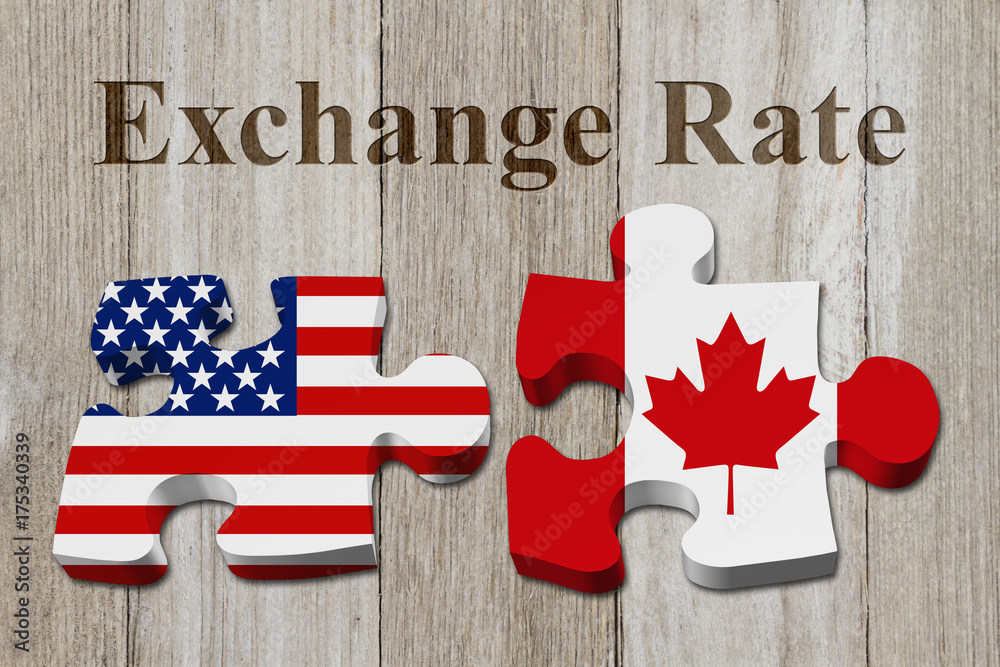 The exchange rate from the US dollar to the Canadian dollar - obrazy, fototapety, plakaty 