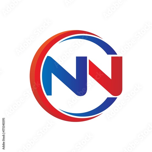 nn logo vector modern initial swoosh circle blue and red Stock Vector