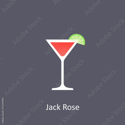 Fotografie, Tablou Jack Rose cocktail icon on dark background in flat style