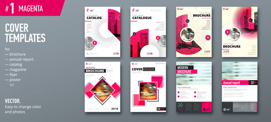 Wall Mural - Set of cover design template for brochure, report, catalog, magazine or booklet. Creative magenta vector background concept