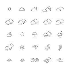 weather forecast - outline web icon set, vector, thin line icons collection