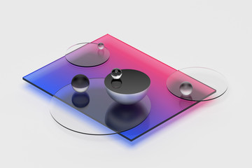 Poster - Abstract 3d rendering of geometric shapes. Composition with spheres. Modern background design for poster, cover, branding, banner, placard.