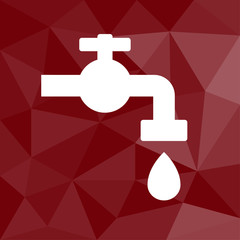 Sticker - Wasserhahn mit Tropfen - Icon mit geometrischem Hintergrund rot