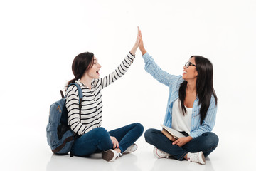 Wall Mural - Two multiethnic happy female teenage students