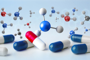 Poster - 3d rendering molecule on a displayed on a medical interface