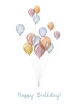 A hand made Happy Birthday card with illustration of watercolor balloons.