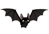 Fototapeta Dinusie - Vector cartoon illustration of cute friendly black bat character, flying with wings spread, in flat contemporary style isolated on white.