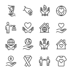 Poster - Simple collection of volunteering related line icons.