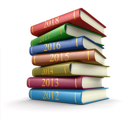 Poster - Stack of books with 2018. Image with clipping path