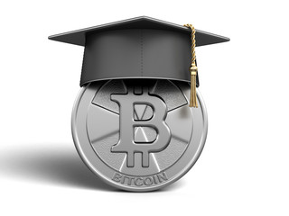 Poster - Graduation cap and Bitcoin. Image with clipping path