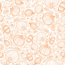 Vector Orange Falling Pumpkins Seamless Repeat Pattern Background. Great For Fall Themed Designs, Invitation, Fabric, Packaging Projects.