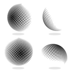 Fototapete - Abstract Globe Dotted Sphere. 3d Halftone Effect Vector Background. Black and White Set of Vector Illustration.