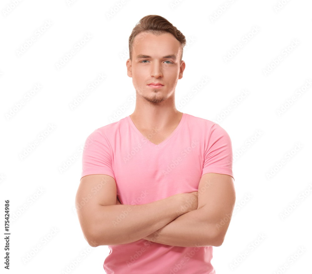 Young man on white background