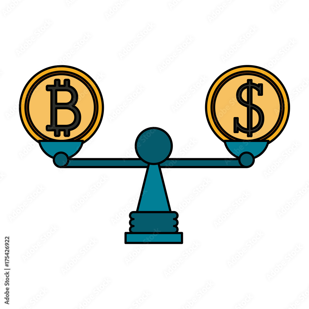 bitcoin and dollar on balance scale cryptocurrency icon image vector  illustration design Stock Vector | Adobe Stock