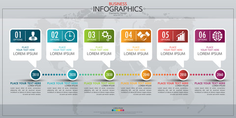Poster - Infographic business horizontal timeline process chart template. Vector modern banner used for presentation and workflow layout diagram, web design. Abstract elements of graph options.