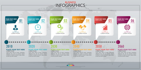 Infographic business horizontal timeline process chart template. Vector modern banner used for presentation and workflow layout diagram, web design. Abstract elements of graph options.