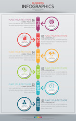 Fototapete - Infographic business vertical timeline process chart template. Vector modern banner used for presentation and workflow layout diagram, web design. Abstract elements of graph options.