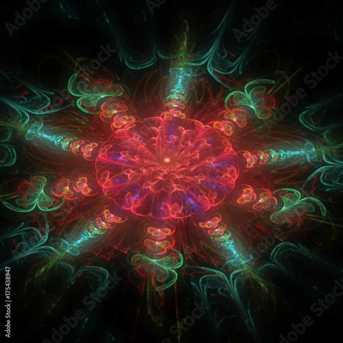 Fototapeta Fractal flower - digitally rendered graphic square tile with floral motif
