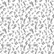 Hand Drawn Alphabet Monochrome Grey Letters Seamless Pattern. Ink Sketch Texture And Background.