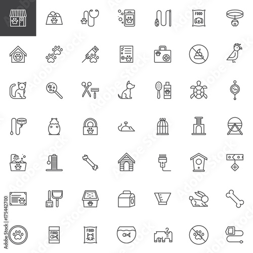 Foto Pet shop accessories line icons set, outline vector symbol collection, linear style pictogram pack