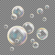 Transparent Soap Bubbles Vector. Colorful Falling Soap Bubbles. Isolated Illustration