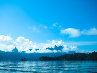 River view with mountains and cloudy