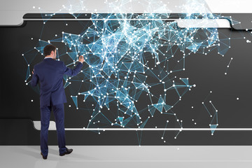 Poster - Businessman using connection network on a wall 3D rendering