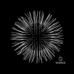 3d abstract sphere. Array with dynamic particles. Modern science and technology element. Vector illustration.