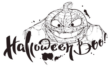 Wall Mural - halloween boo text. pumpkin spider web silhouette makes boo