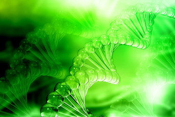 Wall Mural - 3d DNA strands on science background .
