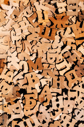 Fotografie, Obraz Pile of wooden cyrillic letters alphabet