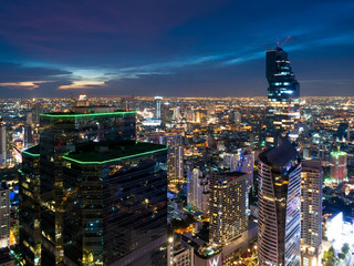 Wall Mural - Aerial view of Bangkok new landmark modern office buildings, condominium, living place in Bangkok city downtown with sunset scenery, Bangkok is the most populated city in Southeast Asia.