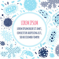 Wall Mural - Poster of doodle microbes with round shape for text